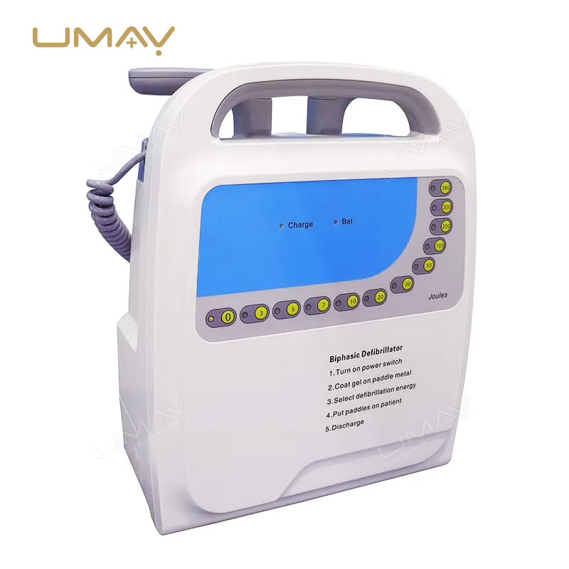 Cardiac Defibrillator with Biphasic Wave and Adjustable Energy Levels for Emergency Medical Use