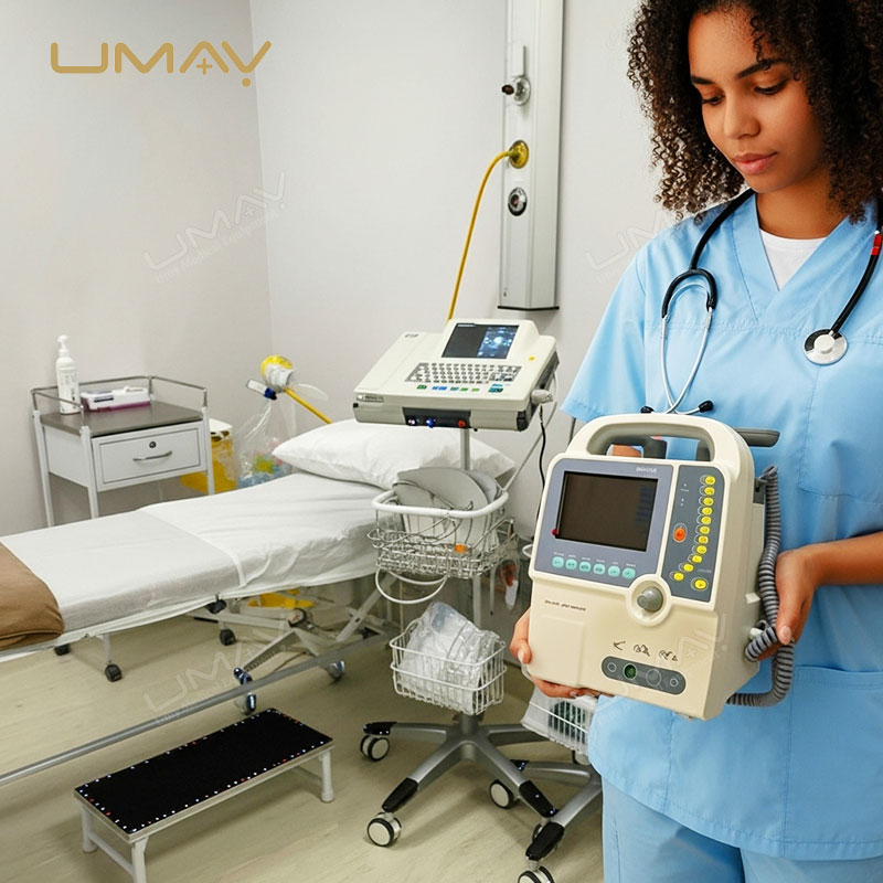 Transportable defibrillator monitor with integrated ECG and real-time report generation
